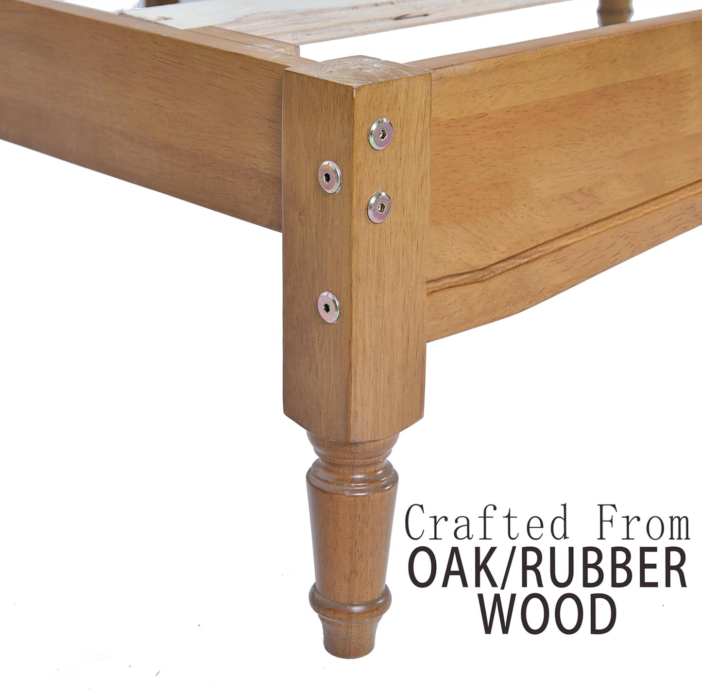 Queen Size Solid Wood Bed Frame with Headboard – Rubberwood, 1000lb Capacity