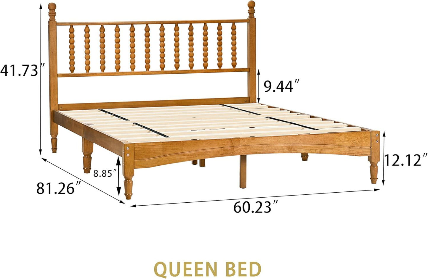 Queen Size Solid Wood Bed Frame with Headboard – Rubberwood, 1000lb Capacity
