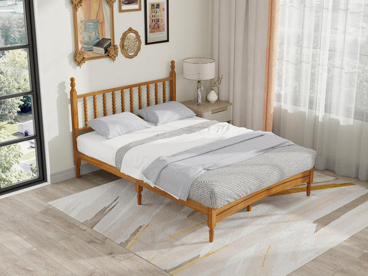 Queen Size Solid Wood Bed Frame with Headboard – Rubberwood, 1000lb Capacity
